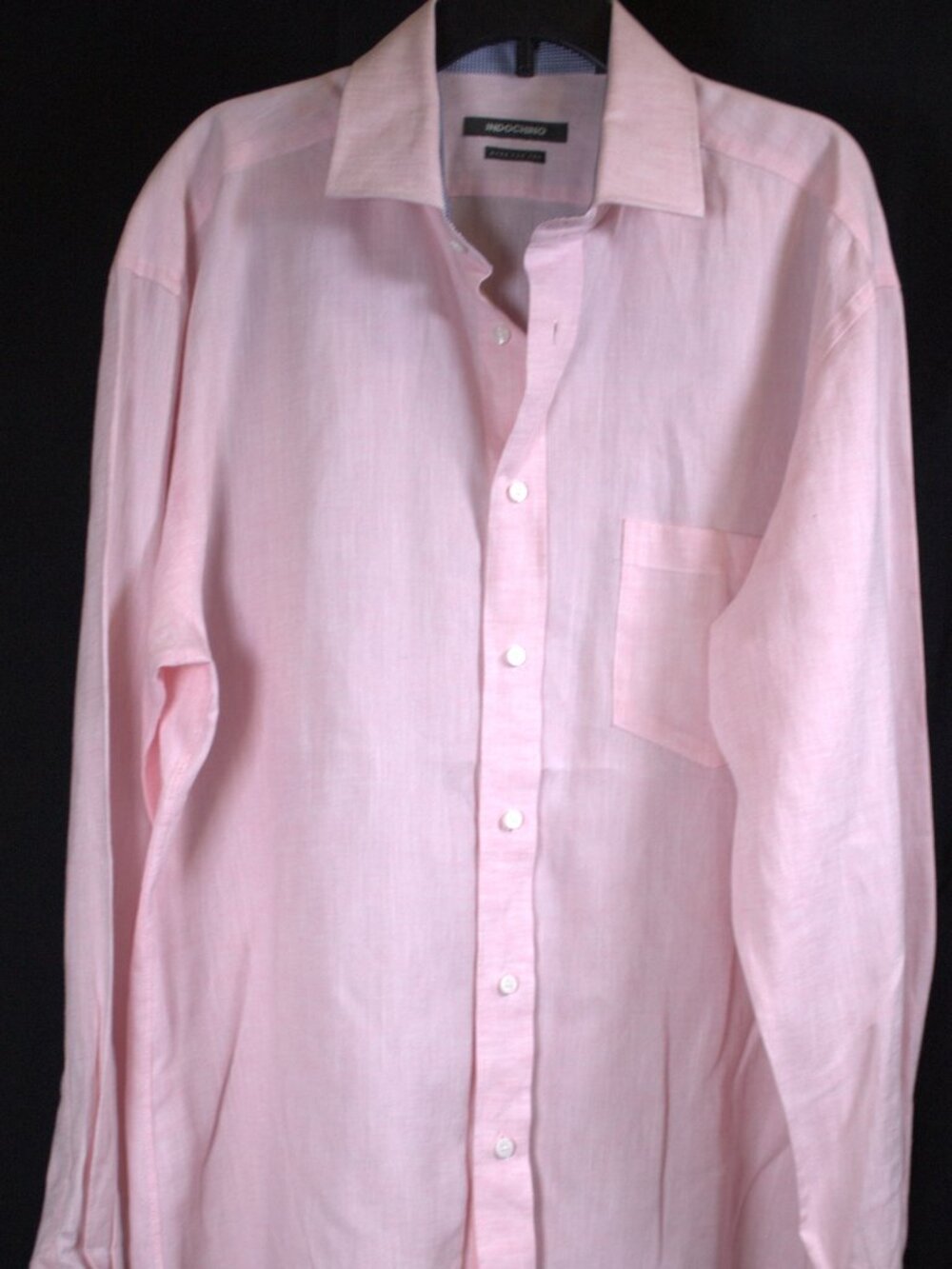 Indochino Dress Shirt Mens Large Salmon Pink Long Sleeve Blue Pink French Cuffs